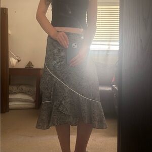 Polka dot Lucy Paris Blue Asymmetrical Trumpet Midi Skirt